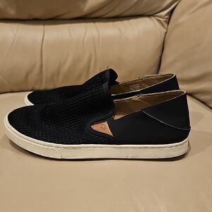 OluKai Black Slip-On Loafers